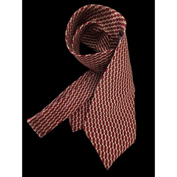 Giorgio Cellini 90s Red Gold Geometric Silk Tie 4"W Handmade Italian Design - Picture 3 of 6